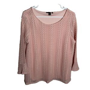 Investments Blouse Women's Large Pink 3/4 Sleeve Lined Lace Shirt Top Casual
